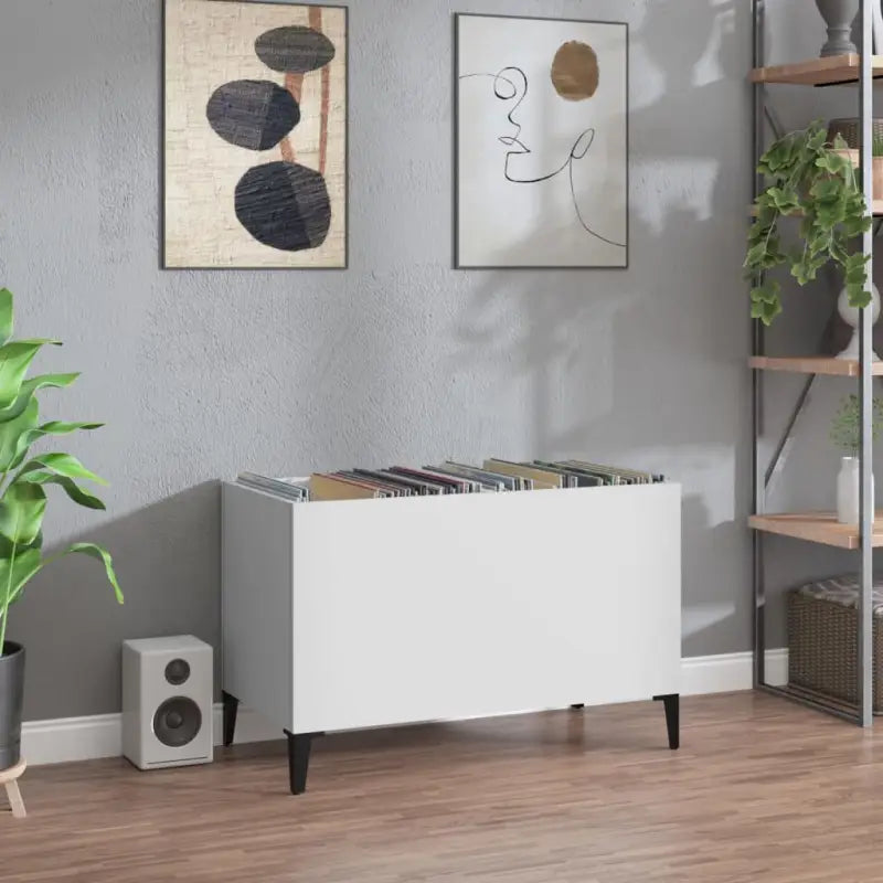 Vinylplatenkast in hoogglans wit met metalen poten en bewerkt hout - Wit / 1 - Cd- & dvd-kasten