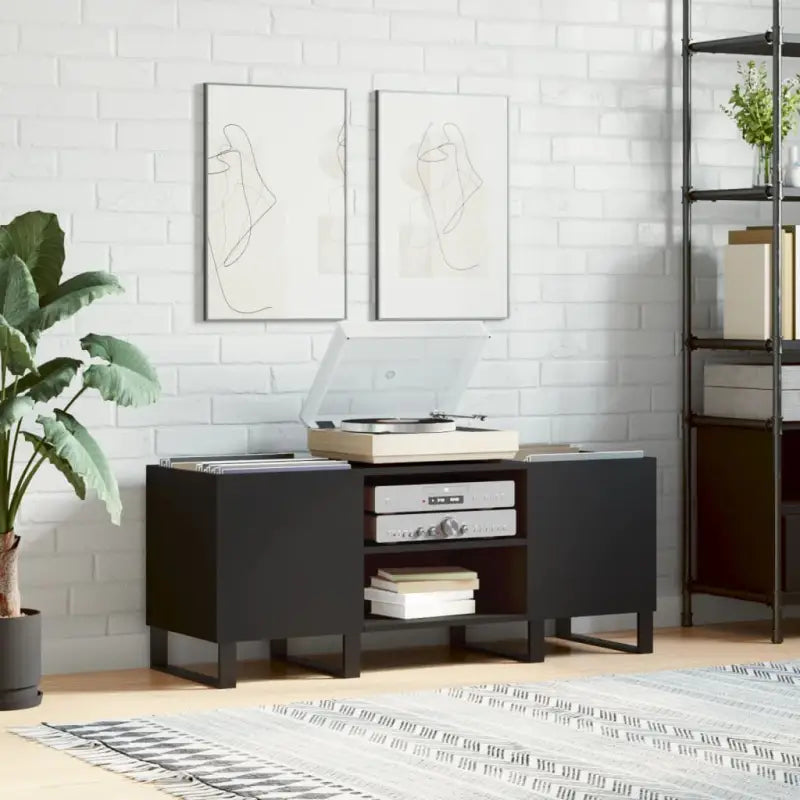 Vinylplatenkast met stevige blad en ijzeren poten van bewerkt hout - Zwart / 1 - Cd- & dvd-kasten