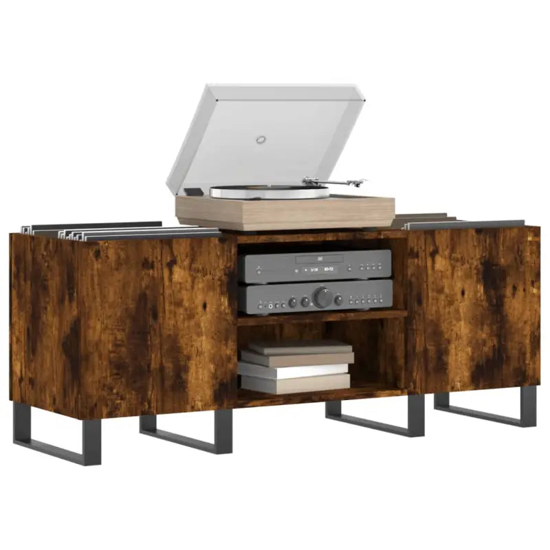 Vinylplatenkast met stevige blad en ijzeren poten van bewerkt hout - Cd- & dvd-kasten