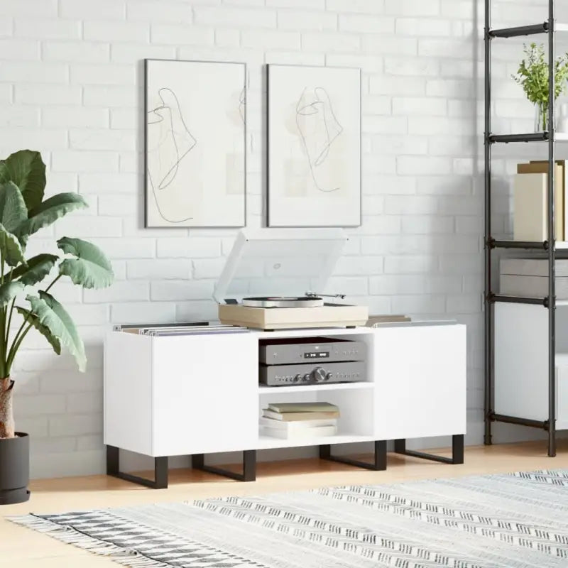 Vinylplatenkast met stevige blad en ijzeren poten van bewerkt hout - Wit / 1 - Cd- & dvd-kasten