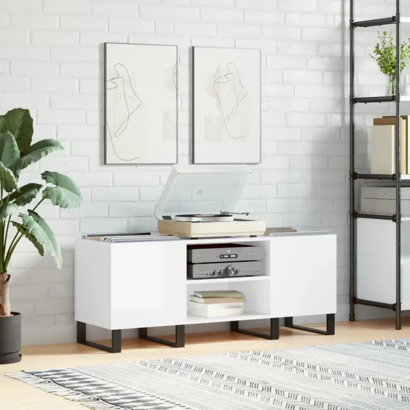 Vinylplatenkast met stevige blad en ijzeren poten van bewerkt hout - Hoogglans wit / 1 - Cd- & dvd-kasten
