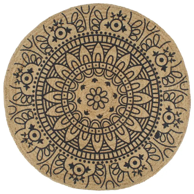 Vloerkleed met driehoek print van gevlochten jute voor een natuurlijke look - 90 cm / Blauw bloempatroon - Vloerkleden