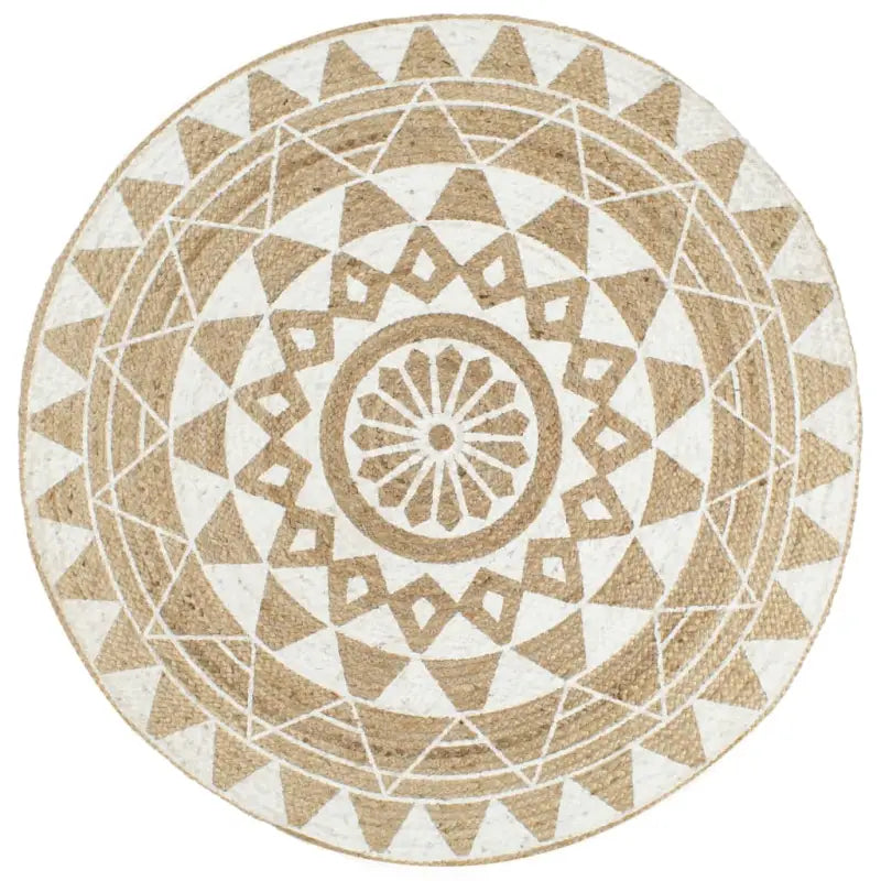Vloerkleed met driehoek print van gevlochten jute voor een natuurlijke look - 90 cm / Wit bloempatroon - Vloerkleden