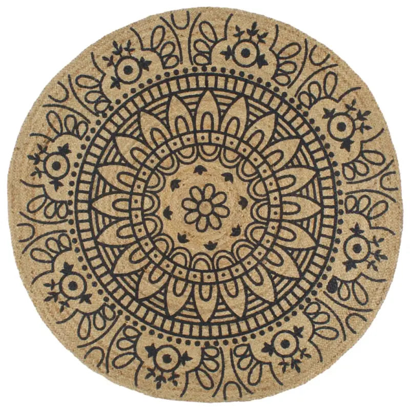Vloerkleed met driehoek print van gevlochten jute voor een natuurlijke look - 150 cm / Blauw bloempatroon - Vloerkleden