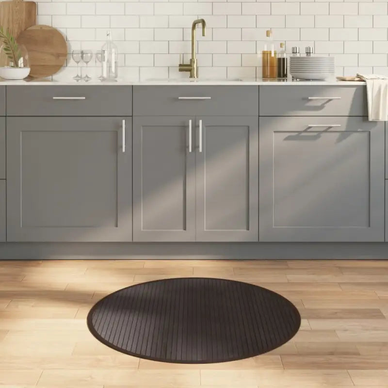 Vloerkleed van Bamboe met neutrale kleuren en gemakkelijk schoon te maken - Donkerbruin / 80 cm - Vloerkleden