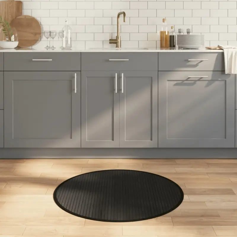 Vloerkleed van Bamboe met neutrale kleuren en gemakkelijk schoon te maken - Zwart / 80 cm - Vloerkleden