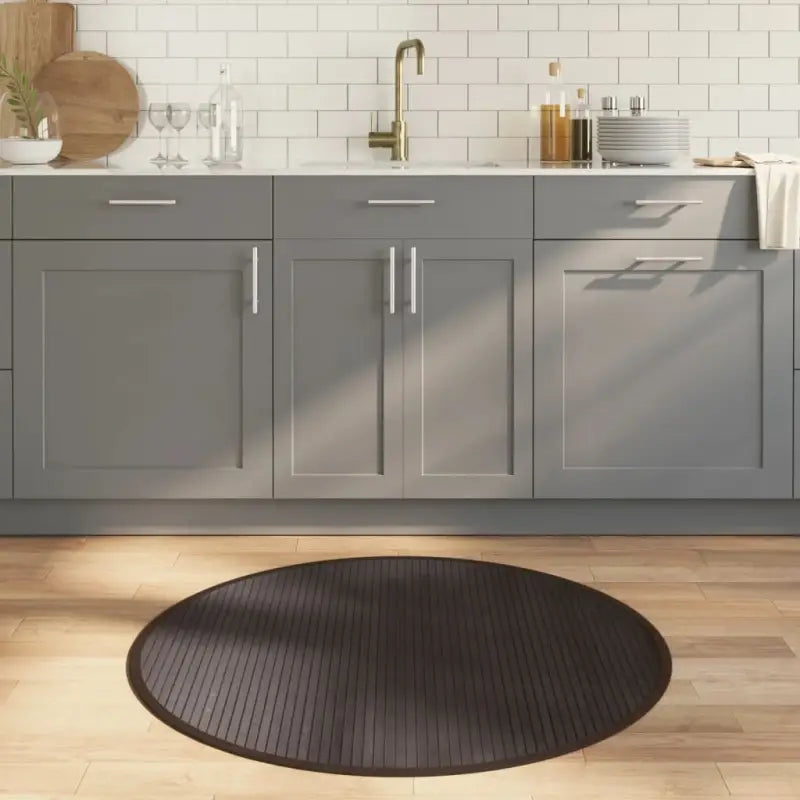 Vloerkleed van Bamboe met neutrale kleuren en gemakkelijk schoon te maken - Donkerbruin / 100 cm - Vloerkleden