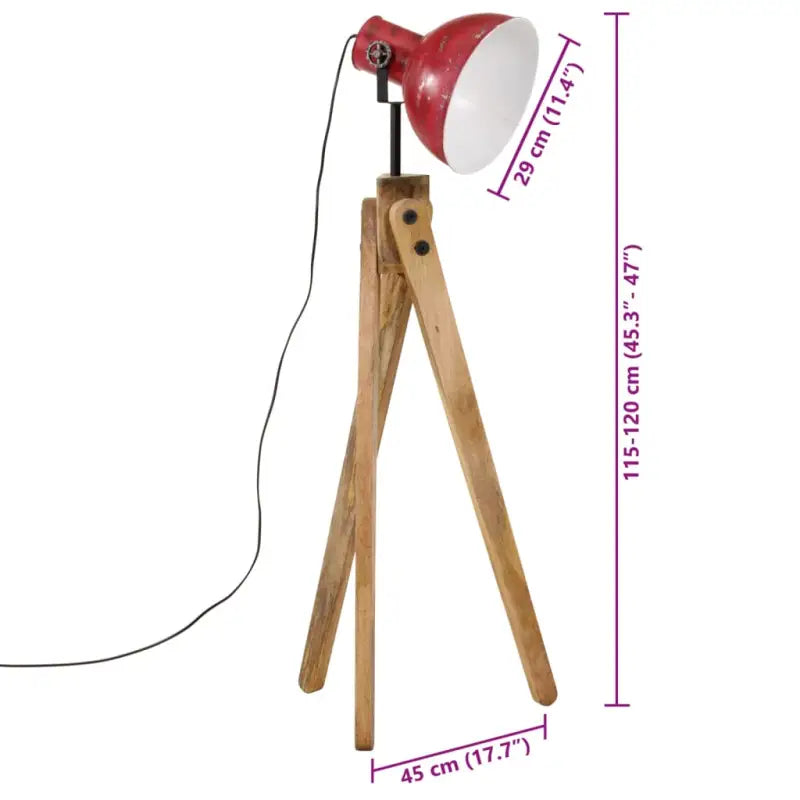 Vloerlamp van massief mangohout met E27 fitting in verweerd rood - Lampen