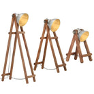 Vloerlampen set met verweerde bruine afwerking en massief mangohout - Lampen