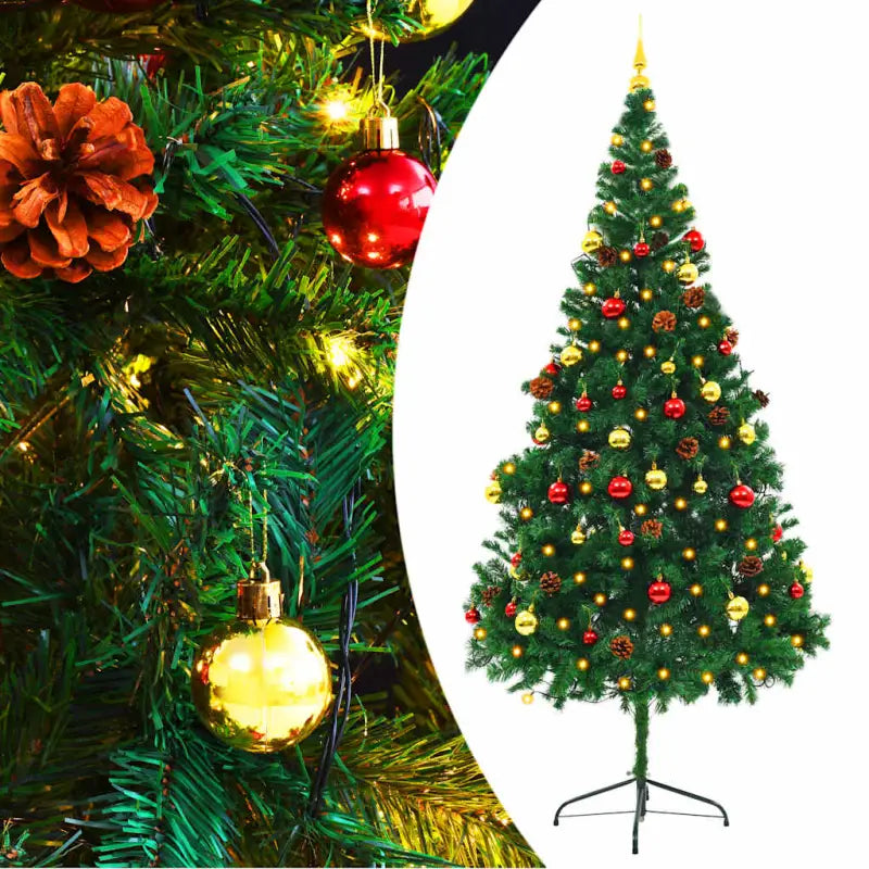 Volledig versierde kunstkerstboom voor zowel binnen- als buitengebruik - Groen / 210 x 110 cm / 1 - Kerstbomen