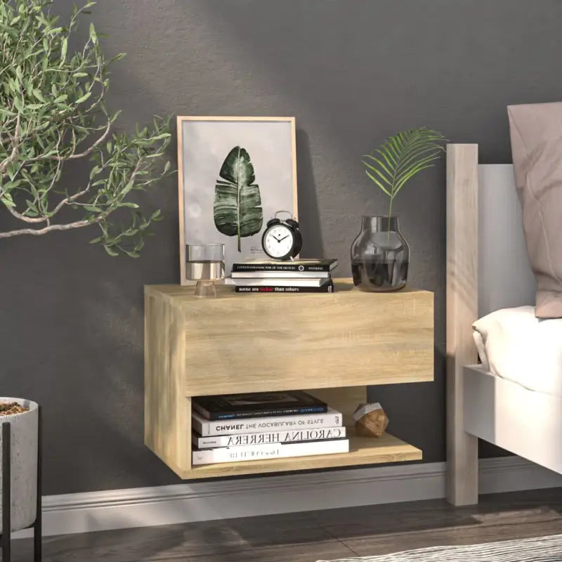 Wand Nachtkastje van bewerkt hout voor ruimtebesparend slapen - Sonoma eiken / 1 - Nachtkastjes