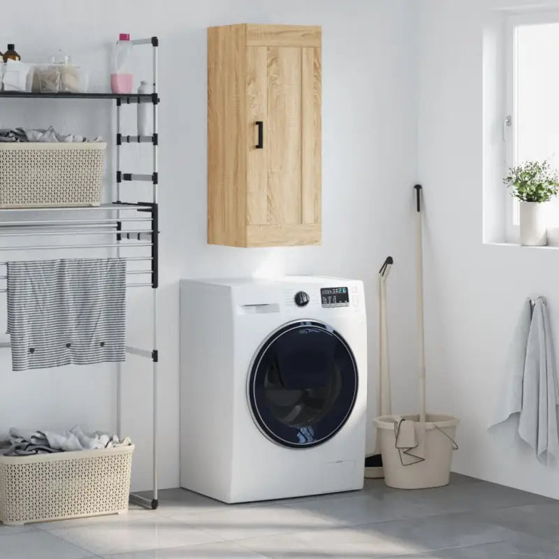 Wandgemonteerde dressoir bewerkt hout hoogglans wit elegante uitstraling - Sonoma eiken / 1 - Dressoirs & buffetkasten