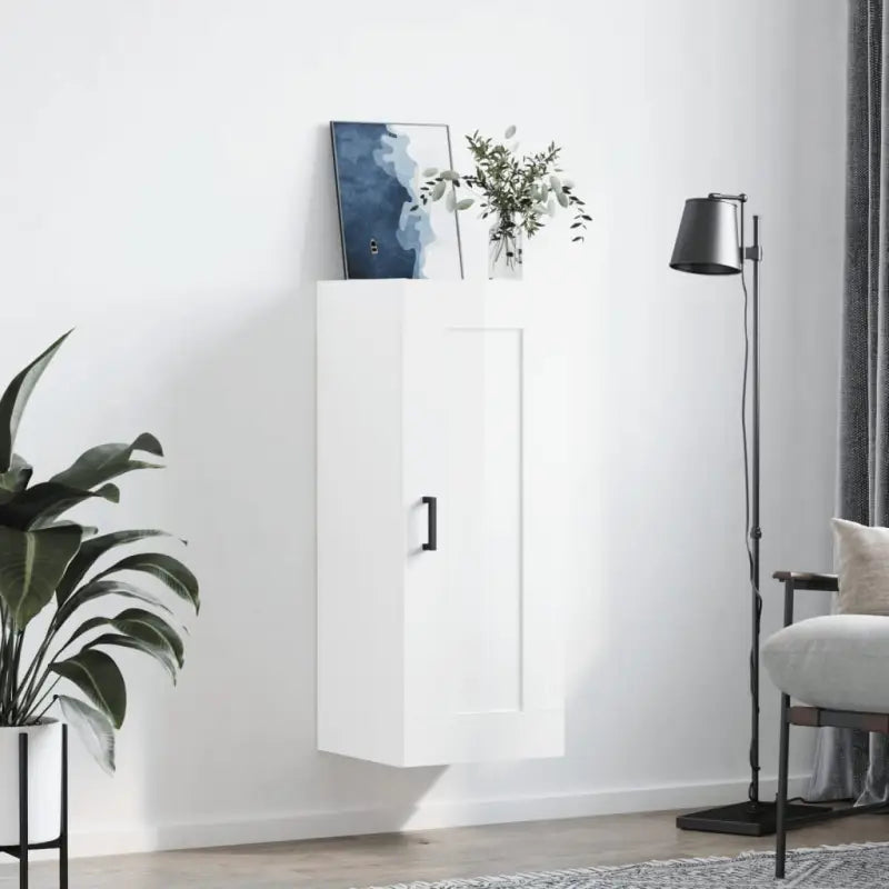 Wandgemonteerde dressoir bewerkt hout hoogglans wit elegante uitstraling - Dressoirs & buffetkasten