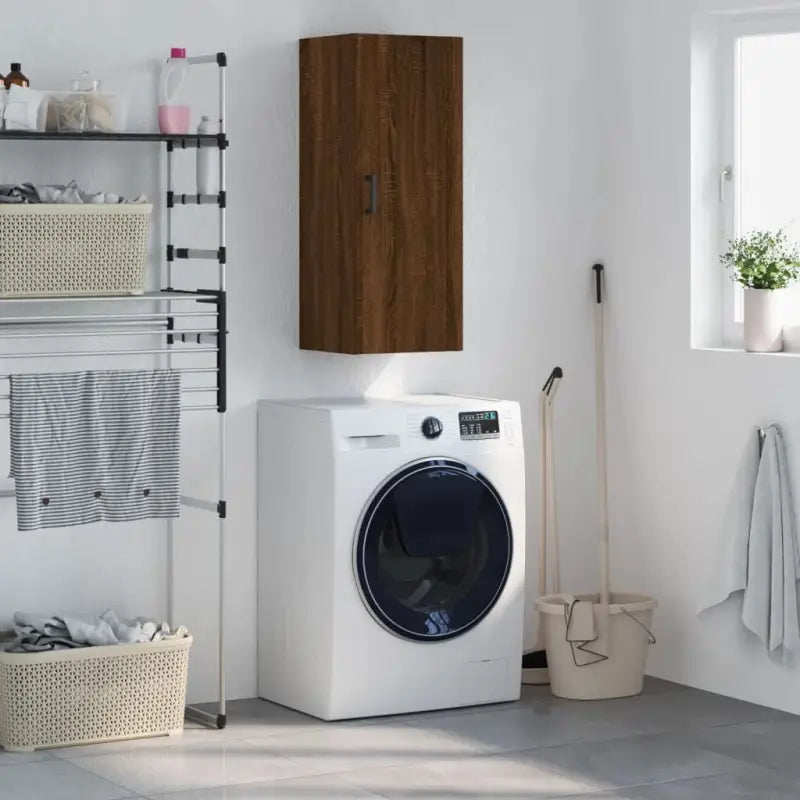 Wandgemonteerde dressoir in hoogglans wit van bewerkt hout - Bruineiken / 1 - Dressoirs & buffetkasten