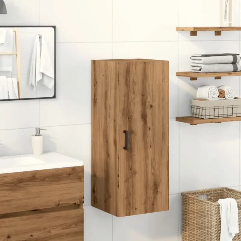 Wandgemonteerde dressoir in hoogglans wit van bewerkt hout - Eiken / 1 - Dressoirs & buffetkasten