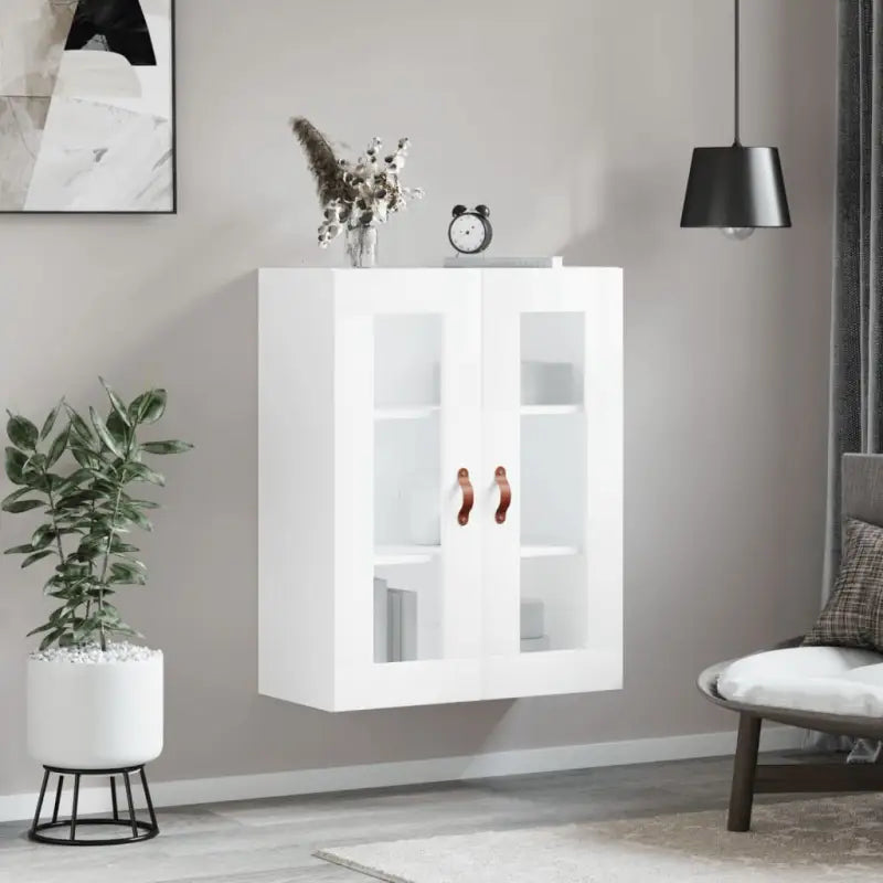 Wandgemonteerde dressoir van bewerkt hout in hoogglans wit - Dressoirs & buffetkasten
