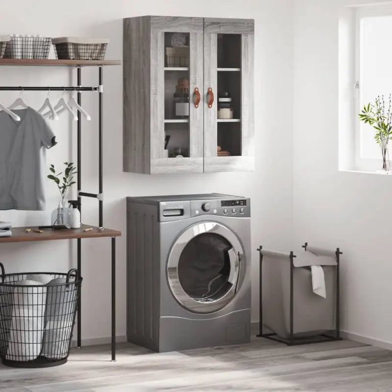 Wandgemonteerde dressoir van bewerkt hout in hoogglans wit - Grijs sonoma / 1 - Dressoirs & buffetkasten