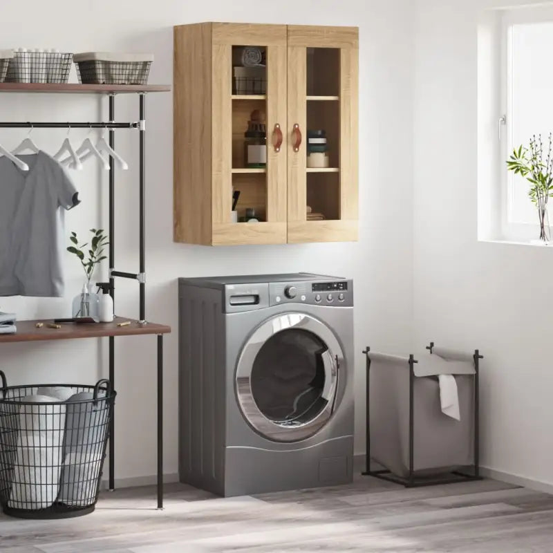 Wandgemonteerde dressoir van bewerkt hout in hoogglans wit - Sonoma eiken / 1 - Dressoirs & buffetkasten