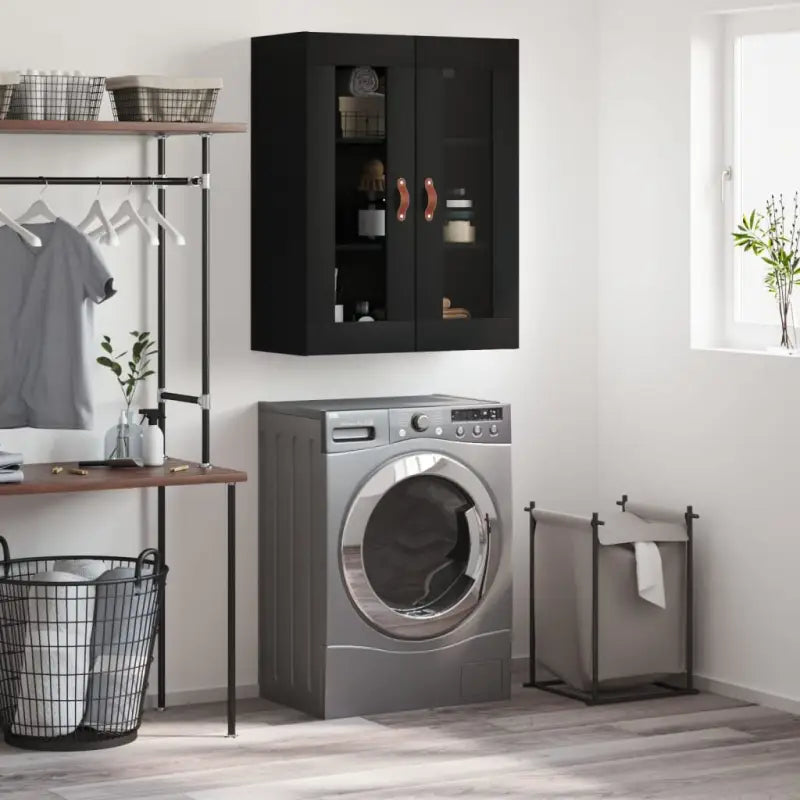 Wandgemonteerde dressoir van bewerkt hout in hoogglans wit - Zwart / 1 - Dressoirs & buffetkasten