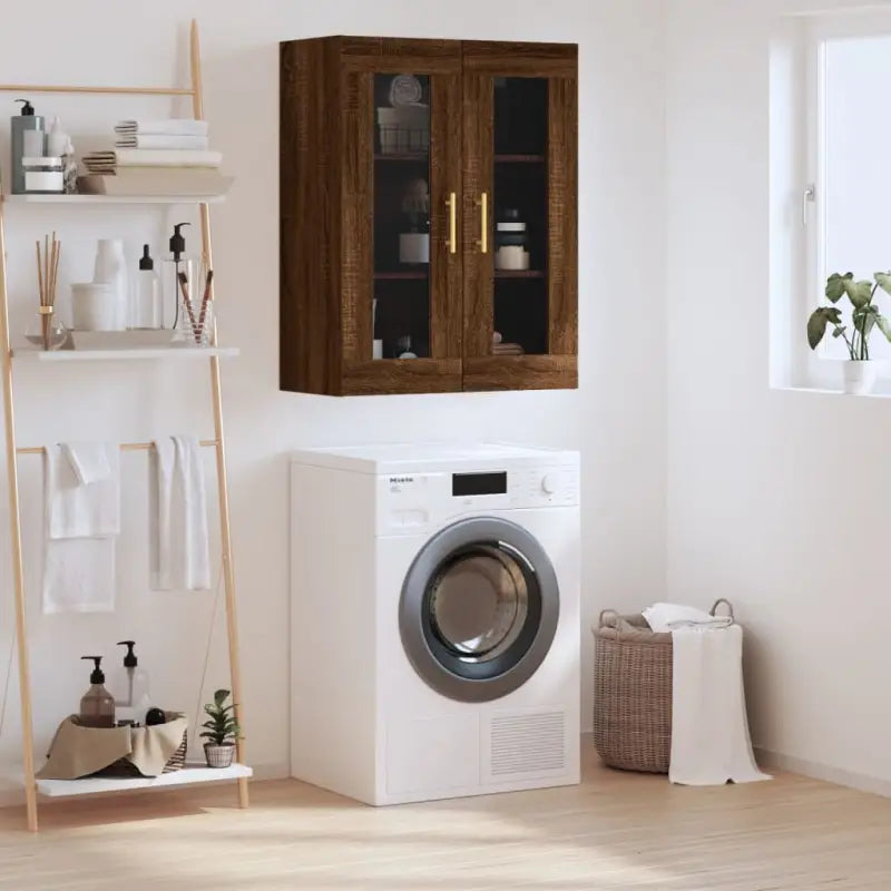 Wandgemonteerde dressoir van bewerkt hout met elegant ontwerp - bruin eikenkleur / 1 - Dressoirs & buffetkasten