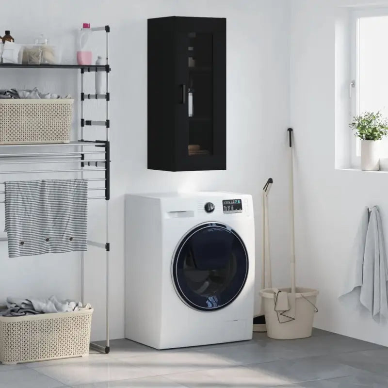 Wandgemonteerde kast van bewerkt hout met elegant en duurzaam ontwerp - Zwart / 1 - Dressoirs & buffetkasten