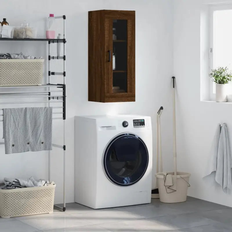 Wandgemonteerde kast van bewerkt hout met elegant en duurzaam ontwerp - bruin eikenkleur / 1 - Dressoirs & buffetkasten