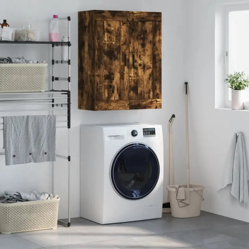 Wandgemonteerde kast van bewerkt hout met elegant ontwerp - Gerookt eiken / 1 - Dressoirs & buffetkasten