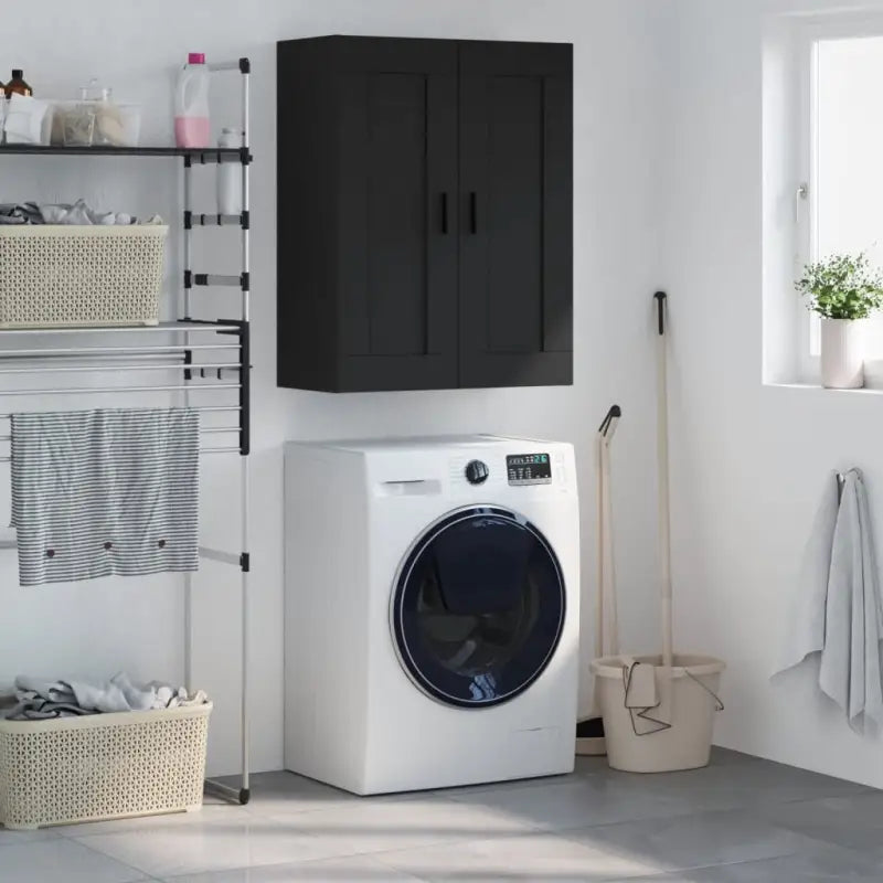 Wandgemonteerde kast van bewerkt hout met elegant ontwerp - Zwart / 1 - Dressoirs & buffetkasten