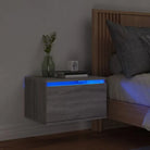 Wandgemonteerde nachtkastje in bewerkt hout met LED-verlichting - Grijs sonoma / 1 - Nachtkastjes