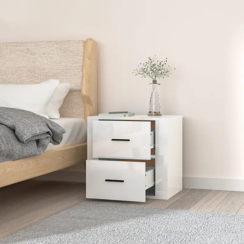 Wandgemonteerde nachtkastje met hoogglans wit en stabiel blad - Opbergkasten & lockerkasten