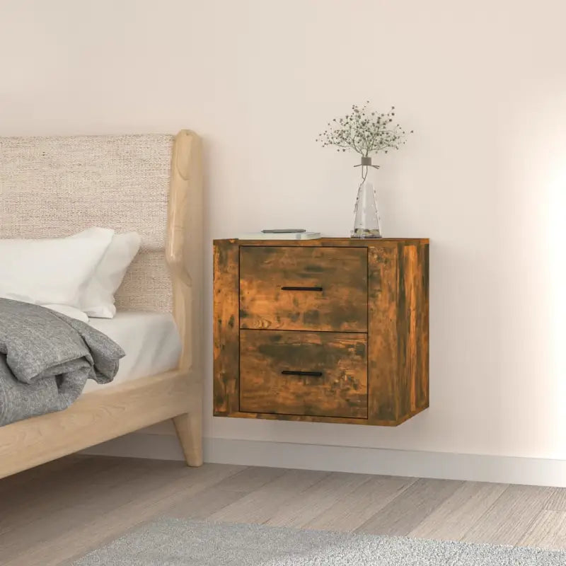 Wandgemonteerde nachtkastje met hoogglans wit en stabiel blad - Gerookt eiken / 1 - Opbergkasten & lockerkasten
