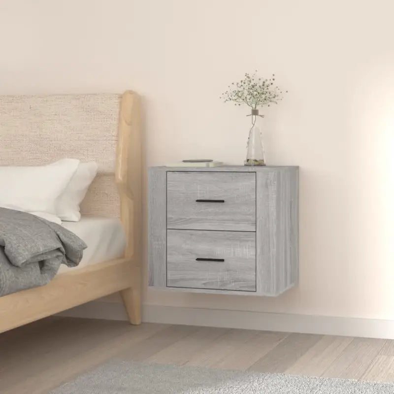 Wandgemonteerde nachtkastje met hoogglans wit en stabiel blad - Grijs sonoma / 1 - Opbergkasten & lockerkasten