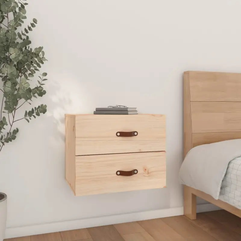 Wandgemonteerde nachtkastje van massief grenenhout met stabiel blad - Naturel / 1 - Opbergkasten & lockerkasten