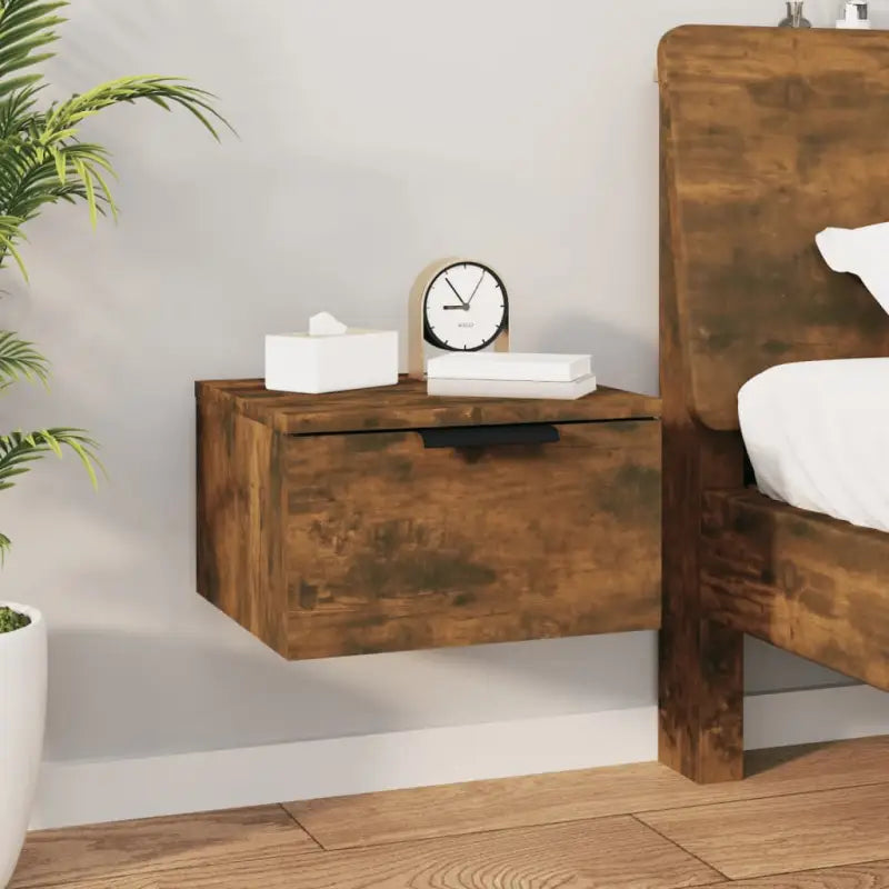 Wandgemonteerde nachtkastjes met stabiel blad en elegant ontwerp - Gerookt eiken / 1 - Nachtkastjes