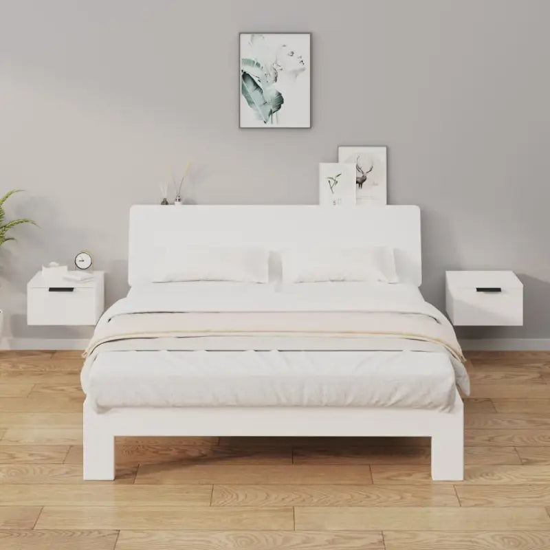 Wandgemonteerde nachtkastjes met stabiel blad en elegant ontwerp - Hoogglans wit / 2 - Nachtkastjes