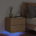 Wandgemonteerde nachtkastjes van bewerkt hout met LED-verlichting - Sonoma eiken / 1 - Nachtkastjes