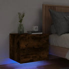 Wandgemonteerde nachtkastjes van bewerkt hout met LED-verlichting - Gerookt eiken / 1 - Nachtkastjes