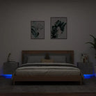 Wandgemonteerde nachtkastjes van bewerkt hout met LED-verlichting - Betongrijs / 2 - Nachtkastjes
