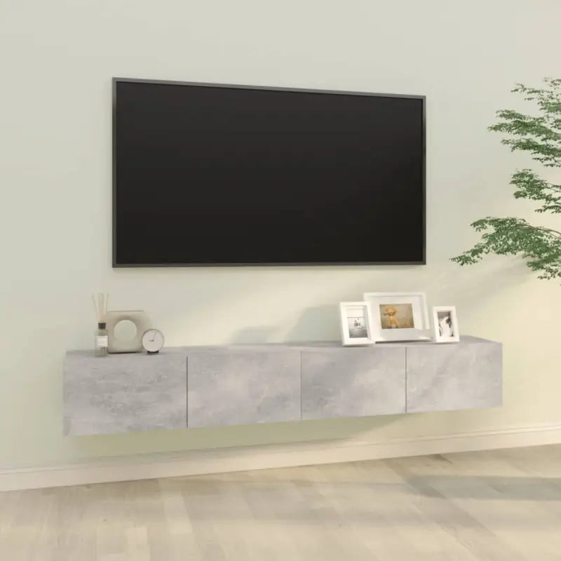 Wandgemonteerde TV-meubels van bewerkt hout met strak ontwerp - Betongrijs / 2 - Tv-meubels