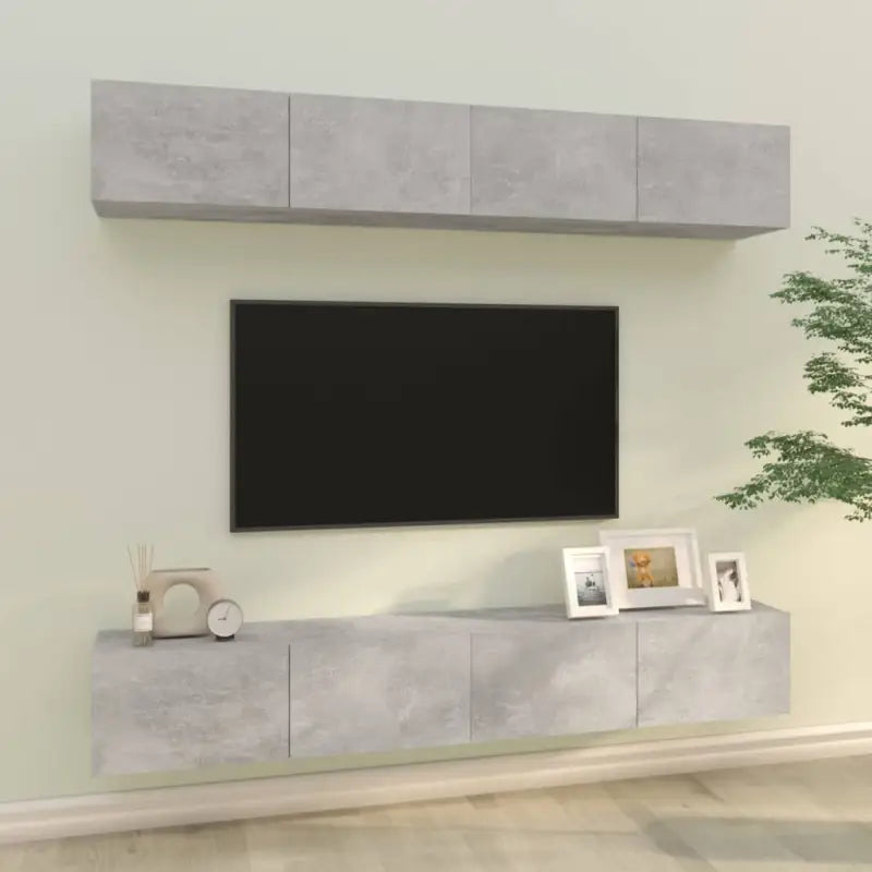 Wandgemonteerde Tv-meubels van bewerkt hout met strak ontwerp - Betongrijs / 4 / 100 cm - Tv-meubels