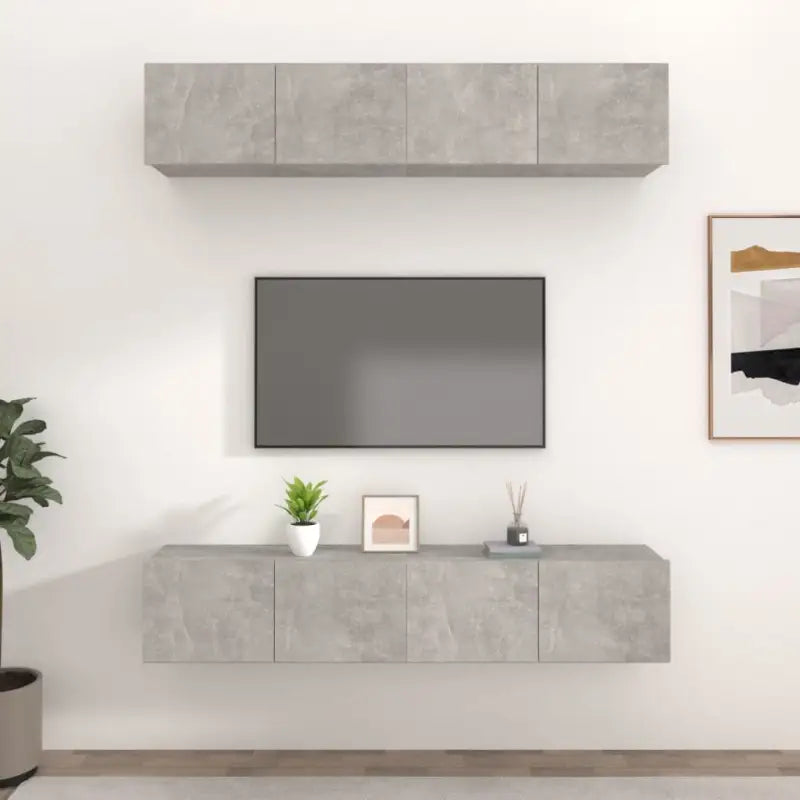 Wandgemonteerde Tv-meubels van bewerkt hout met strak ontwerp - Betongrijs / 4 / 80 cm - Tv-meubels