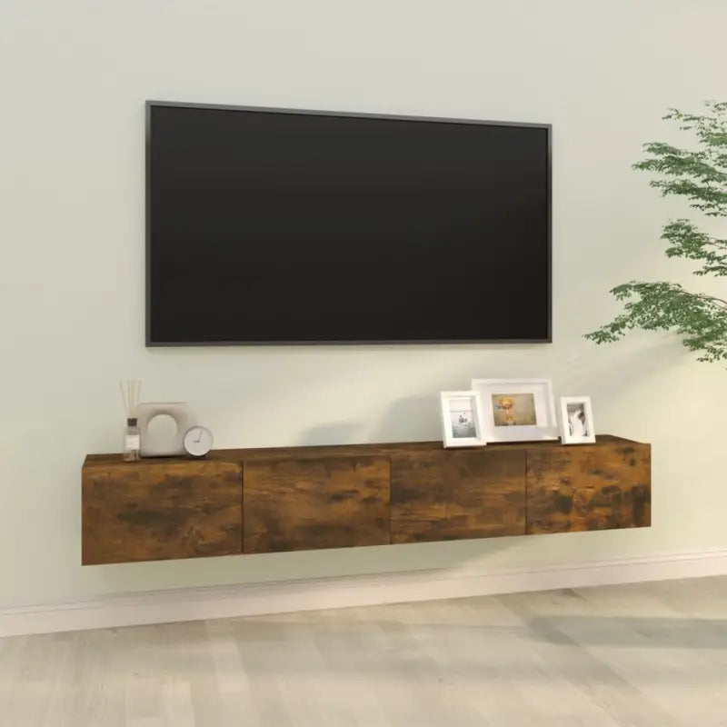 Wandgemonteerde TV-meubels van bewerkt hout met strak ontwerp - Gerookt eiken / 2 - Tv-meubels