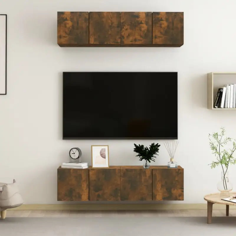 Wandgemonteerde Tv-meubels van bewerkt hout met strak ontwerp - Gerookt eiken / 4 / 60 cm - Tv-meubels