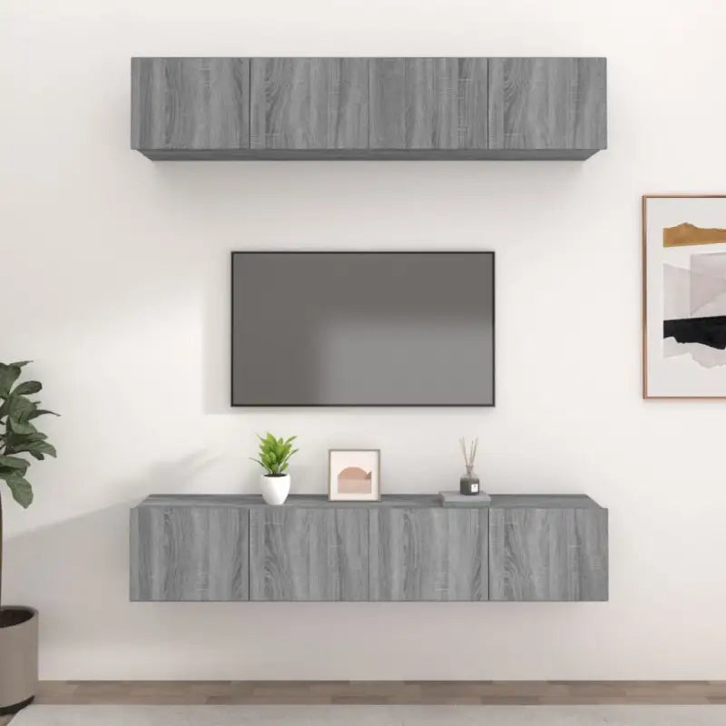 Wandgemonteerde Tv-meubels van bewerkt hout met strak ontwerp - Grijs sonoma / 4 / 80 cm - Tv-meubels