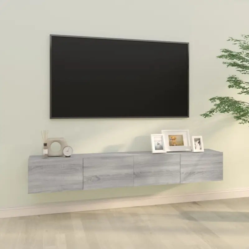 Wandgemonteerde TV-meubels van bewerkt hout met strak ontwerp - Grijs sonoma / 2 - Tv-meubels
