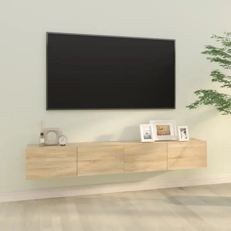 Wandgemonteerde TV-meubels van bewerkt hout met strak ontwerp - Sonoma eiken / 2 - Tv-meubels