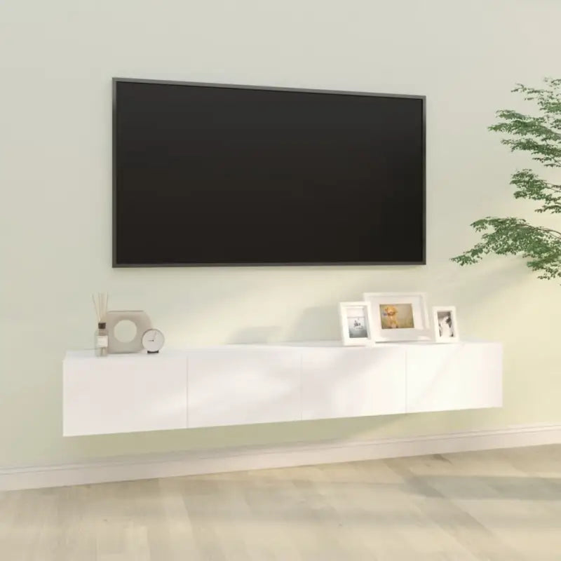 Wandgemonteerde TV-meubels van bewerkt hout met strak ontwerp - Wit / 2 - Tv-meubels
