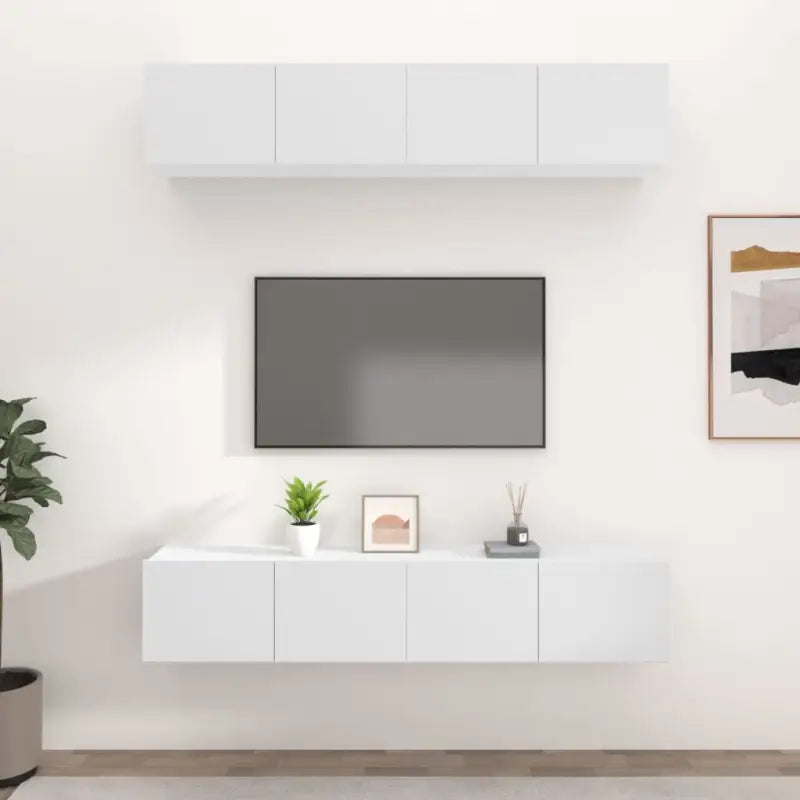 Wandgemonteerde Tv-meubels van bewerkt hout met strak ontwerp - Wit / 4 / 80 cm - Tv-meubels