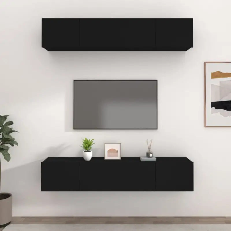 Wandgemonteerde Tv-meubels van bewerkt hout met strak ontwerp - Zwart / 4 / 80 cm - Tv-meubels