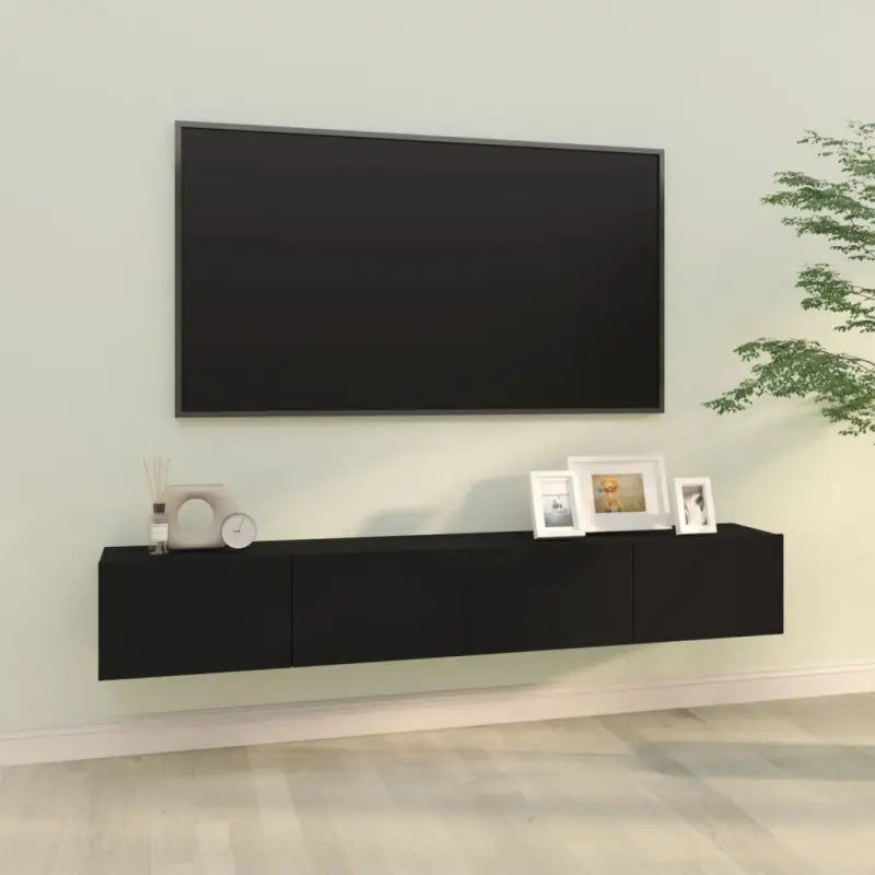 Wandgemonteerde TV-meubels van bewerkt hout met strak ontwerp - Zwart / 2 - Tv-meubels